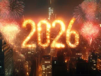 The text "2026" is written in glowing letters against the background of fireworks over New York, with buildings visible on both sides. The numbers glow and sparkle in a golden color, creating an atmosphere of celebration for the Happy New Year. In front of them, there are bright, colorful fireworks, with vibrant colors that create beautiful light effects in the sky. --ar 53:30 --v 6.1 Job ID: 97fa483f-4407-4199-9328-51748f4d91bf. Food prediction in 2026