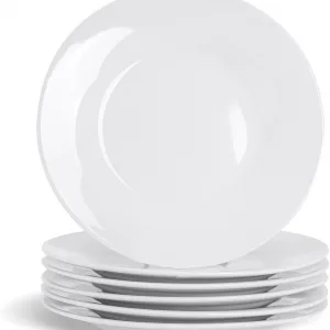 Argon Tableware 6X White 15.4cm (6 Inch) Wide Rimmed Side Plates - Desert Serving Dinner Set Bread Plate - Dishwasher and Microwave Safe Ceramic