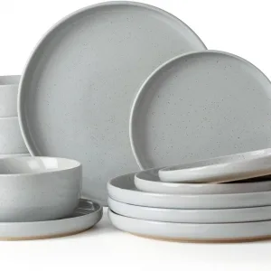 Richmount Milkyway Plates and Bowls Set, 12 Piece Dinner Set, Speckled Stoneware Dinner Set for 4, Chip and Scratch Resistant Dinnerware Sets, Dishwasher...