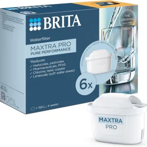 BRITA MAXTRA PRO Pure Performance Water Filter Cartridge - 6 Pack - Original BRITA Refill reducing impurities, Chlorine, PFAS, pesticides and limescale for...