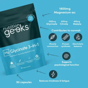 Magnesium Glycinate 3-in-1 Complex - 1800mg Supplements as Bisglycinate, Citrate & Malate 90 Vegan Capsules, Triple High Absorption 384mg Elemental, UK Made 
