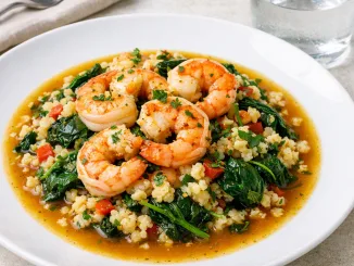 King prawn, cauliflower rice and spinach paella, Prawn and Cauliflower Rice Paella