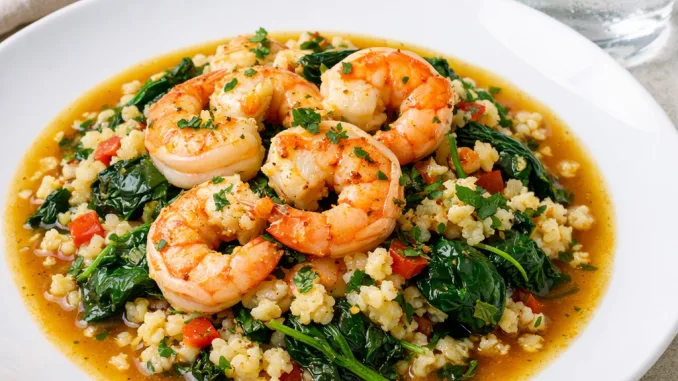 King prawn, cauliflower rice and spinach paella, Prawn and Cauliflower Rice Paella