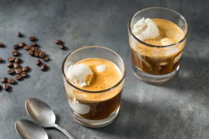 Homemade Coffee Affogato Gelato Ice Cream in a Cup