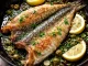 butterflied herring in skillet