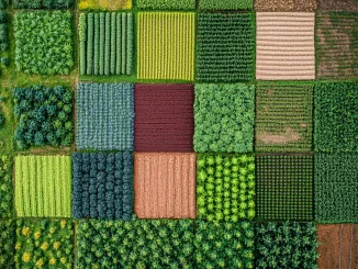 Aerial view of a vegetable garden, aerial view of a vegetable garden. Opportunity crops.