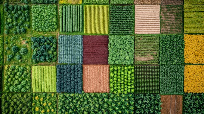 Aerial view of a vegetable garden, aerial view of a vegetable garden. Opportunity crops.